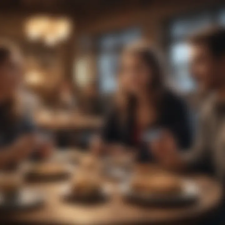 Group of friends enjoying a meal with credit cards displayed