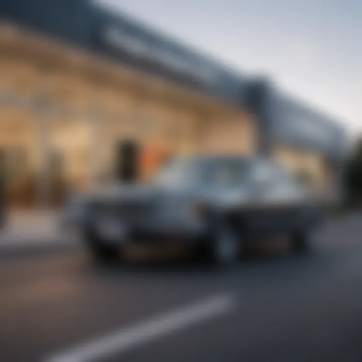 Car parked outside a dealership signifying potential purchase