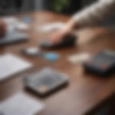 An individual reviewing their financial plan with a calculator and secured credit card on the table.