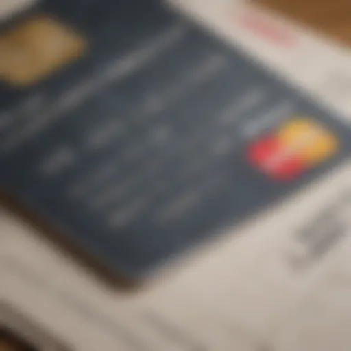 A close-up view of a secured credit card with a blurred background of financial documents.