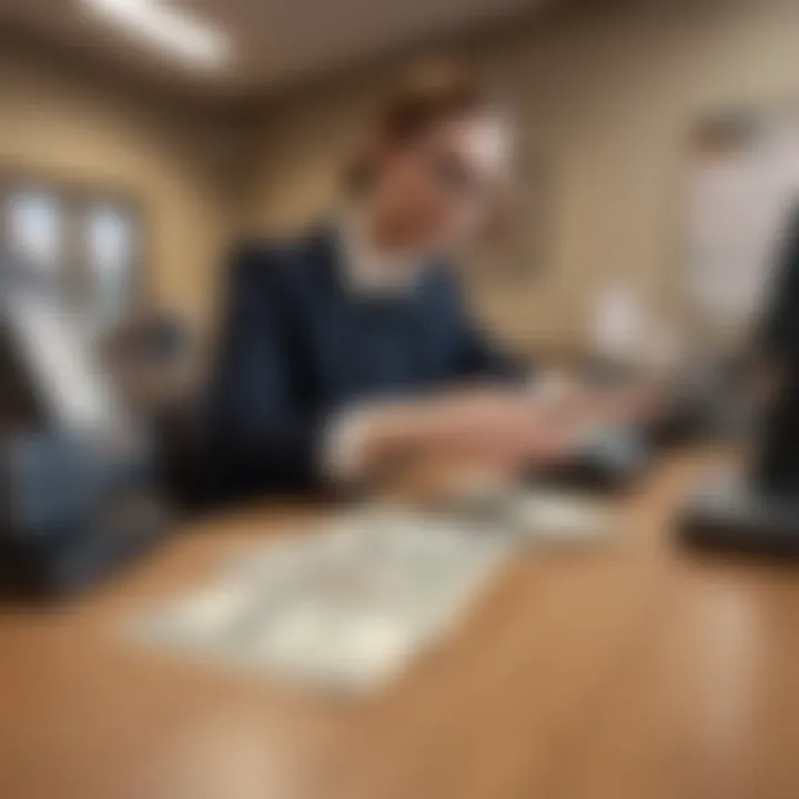 A bank teller's desk with a money order ready for processing