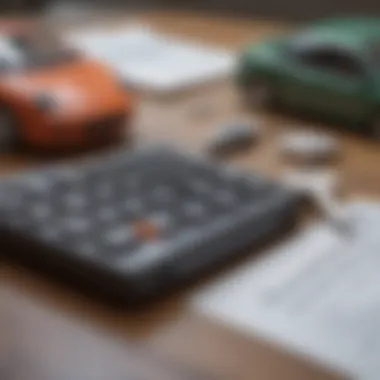 A close-up view of a calculator and car keys on a table, representing cost-saving strategies for car insurance.