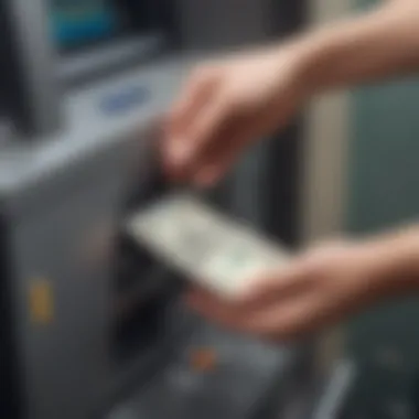 Close-up of cash being inserted into Capital One ATM