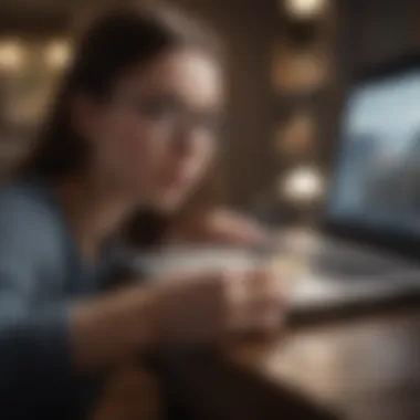 A young adult reviewing credit card offers with a laptop