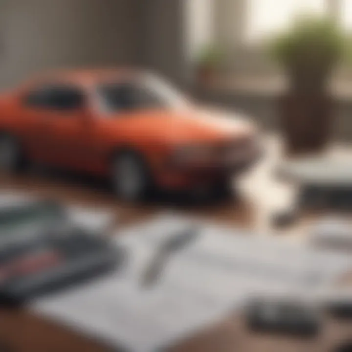 A calculator and financial documents on a desk showing budgeting for car purchases