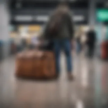 A traveler checking a bag at the airport