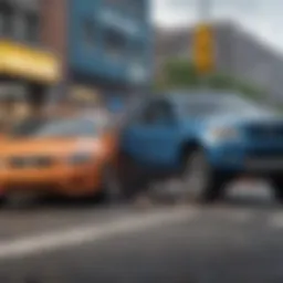 Illustration depicting the intersection of two vehicles involved in a collision