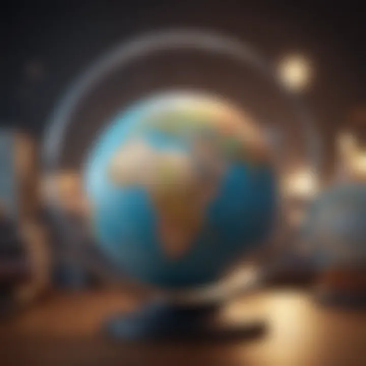 A globe with travel icons symbolizing various destinations