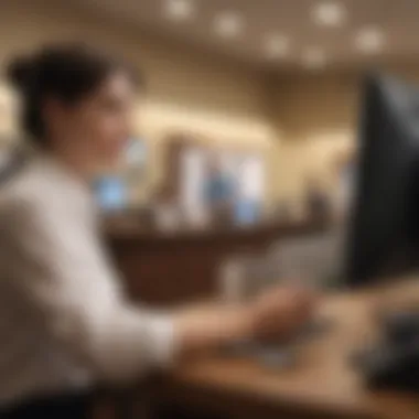 A customer interacting at a bank's customer service desk