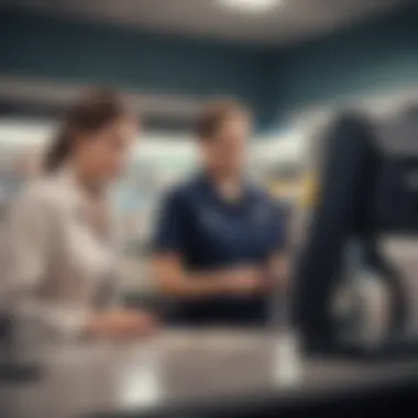 A convenience store cashier assisting a customer with a money order